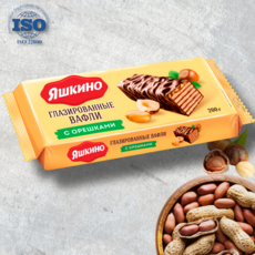 Яшкино Вафли с фундуком и арахисом в шоколадной глазури, 200 г