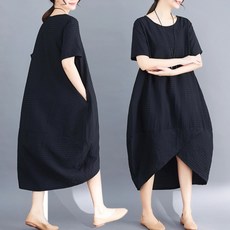 도니와 여성 반팔라운드넥 오버핏 튤립원피스