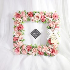 메이비플라워 피치로즈 납골당리스, 틀24cmx24cm(꽃포함전체크기26cm)