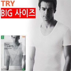 TRY_H 신사 백색N면100 U 넥T셔츠반팔런닝1매 BIG사이즈