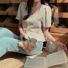 모어렌 스페닌 플레어 트위드 반팔 자켓