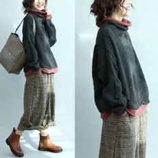비에스피 깨끗이 씻다 투톤 믹스매치 페이크 디자인 소매 와이드 루즈핏 그레이 단아한 면린넨