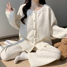 긴팔 누빔 아트앵두 상하세트 파자마 겨울 수면 잠옷 여성용 빅사이즈 홈웨어 귀여운 선물용