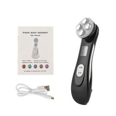 5-IN-1 RF 무선 주파수 EMS 전기 천공 LED 광자 미용 기기 피부 리프팅 타이트한 주름 방지 관리 얼굴 마, 02 Black