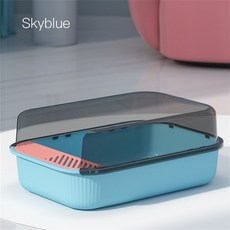 고양이자동화장실 완전 밀폐형 방수성 탈취제 고양이 쓰레기 상자 양방향 삽 대용량 변기 밀폐 샌드박스, 09=blue, 1개