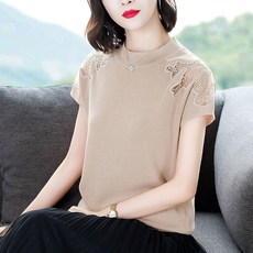 (M-LAB)퍼스널모빌리티 젊은 마담 엄마옷 여름옷 4050 세 반팔셔츠 티셔츠 중년 여성