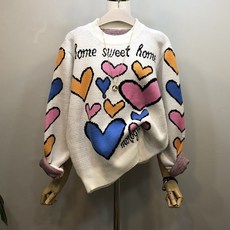 라임브릿지 하트뿅뿅 색색 라운드 니트