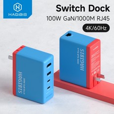 Hagibis 100W 닌텐도 스위치 고속 충전기 HDMI 도킹스테이션 기가비트 이더넷, 1개, Black White