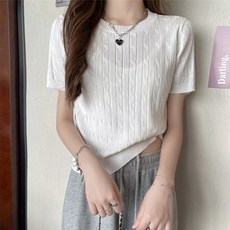 여성 봄 여름 라운드넥 데일리 꽈배기 반팔 니트