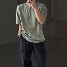 빠델 프리미엄 어깨넓어보이는 남자 오버핏 분또 스판 라운드 무지 반팔 레이어드 기본 티셔츠