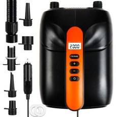 Furein 20PSI SUP 디지털 전기 에어 펌프 12V 스마트 고압 펌프 지능형 듀얼 스테이지 및 자동 꺼짐 기능 텐트 패들 보드 공기 주입식 보트 카약에 적합 460, Orange, 1개
