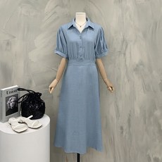 [행복여] 루드 카라 벌룬 소매 뒷밴딩 플레어 원피스