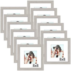 Picrit 27.9x35.6cm(11x14인치) 사진 액자 12개 세트 매트가 있는 디스플레이 20.3x25.4cm(8x10인치) 또는 매트 미포함 벽 장착 또는 테이블 탑, 8x8, 회색