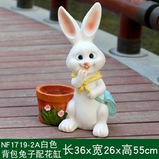 장식인형 화원 소품 애니메이션 애니멀 토끼 야외 정원 풍경 조소품 별장 마당작은구역 장식품, T22-NF1719-2A화이트 가방을 메다.토끼 꽃포함 항아리