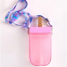 GGME 아이스크림 모양 물병 물통 빨대 투명 보틀 스트랩, one size/free, 핑크