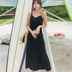 헤링본 롱 여름 비치원피스 섹시 홀터넥 블랙 끈나시 휴양지 바캉스룩 비치웨어 HC447