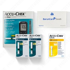 ROCHE 아큐첵 액티브 혈당측정기+시험지 100매+정품침 소프트클릭스 100개+솜100