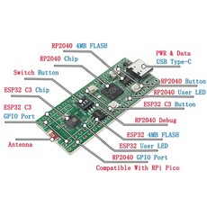 라즈베리 파이 피코 듀얼 MCU 보드 RP2040 ESP32 C3 칩 온보드 더블 와이파이 블루투스, 2.납땜 버전, 1개