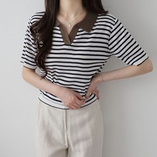 여성스트라이프반팔니트