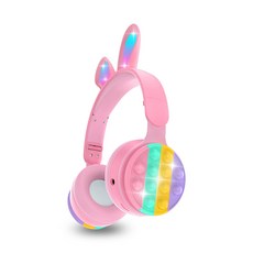 토끼귀 PM-06 LED 라이트 캐릭터 블루투스 이어폰 헤드셋 핑크 무선 이어폰, 01 PM-06 Pink, 핑크색
