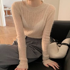 뮤지코 라운드넥 시스루 니트티셔츠