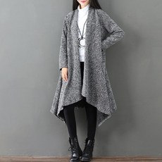 망또가디건 가을겨울 트윌 미지물외투 긴팔 더블주머니 카디건 케이프 루즈핏 불규칙 미들롱타입 모직 코트 여성