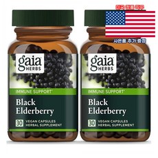 Gaia Herbs 블랙 엘더베리 Black Elderberry 30캡슐 2팩 영양제 가이아 허브 미국 직구 사은품 추가증정, 2개, 30정