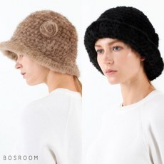 [보스룸] [BOSROOM]여성 볼륨감있는 밍크퍼 코튼 탈부착 장미 장식 포인트 비니 3컬