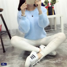 스웨터 여성 앙고라 라운드 데일리 니트 스웨터B15 QYZ48