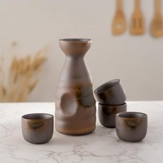 컬렉션 리액티브 글레이즈 일본 사케 세트 도쿠리 10온스 병과 오초코 컵 2온스 음료블랙 브라운