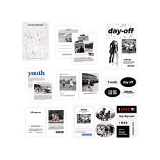 [15장] day off sticker pack / 빈티지 흑백 다이어리 스크랩북 다꾸 폰꾸 스티커팩 (165), 1세트 (15P)