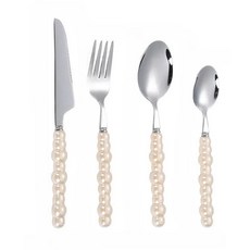 스테 커트레이 나이프 차 포크 커피 스푼 세라믹 손잡이 주방용 식기류 골드, 6. Cream-coloured-4pcs, 1개