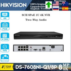 Hikvision 양방향 오디오 플러그 앤 플레이 네트워크 비디오 녹음기 4K 8MP DS 7608NI Q 8P 8 채널 U 8PoE 4K NVR H.265, 아무도, 8CH, 1개 - ds-7608ni-k1