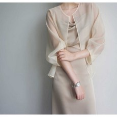 봄 쉬폰 오간자 긴팔 시스루 투명 여성용 롱원피스 재킷
