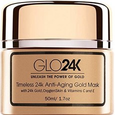 GLO24K 24k 골드 OxygenSkin 및 비타민 C E가 함유 된 타임리스 너리 싱 골드 마스크 빛나는 피부를위한 강력한 포뮬러., 1, 1