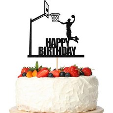1 PCS 농구 생일 축하 케이크 토퍼 NBA 스타 팬 픽 남자 테마 베이비 샤워 파티 장식 용품 블랙, basketball 2, 1개