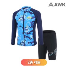 [AWK] 카모배색 래쉬가드 집업 상하세트