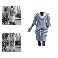 Boho 세련된 V 넥 패치 워크 티셔츠 와이드 레그 반바지 세트 여성용 여름 복장