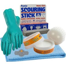 MURYBOX스크럽마미를 사용한 스크럽대디 파워 페이스트 푸미 스큐링스틱을 클리닝 번들 가정용 장갑 극세사 수건 16x16in MB 스티커 다용도 키트 4팩