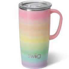 포함 스위그 라이프 Swig Life 623.7g22온스 여행용 머그 손잡이와 뚜껑 단열 텀블러 컵 홀더 식기 세척기 사용 가능 스테인리스 스틸 커피 뚜껑과 손잡이가 있는, 무지개 너머
