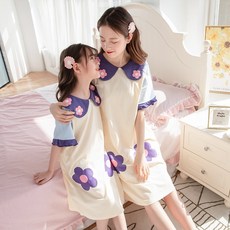 모녀 수면 스커트 봄 여름 순면 반팔 아기 잠옷 여아 복 모녀 원피스