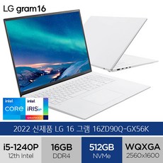 LG전자 2022 그램 16, 512GB, 16ZD90Q-GX56K, 스노우화이트, 코어i5, 16GB, Free DOS