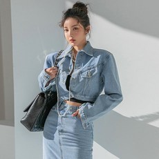 딘트 [딘트] J1446 랭스 데님 카라넥 크롭 자켓