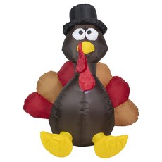 4' Red and Brown Inflatable Lighted Thanksgiving Turkey Outdoor Decor