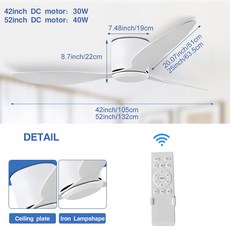 인치 색 AC85 선풍기 조명 슬림 42 천정 천장 거실 램프 실링 팬 3 없는 LED 단 265V 6 리모컨 속도 및 52, 2) G1-No Light - 52inch