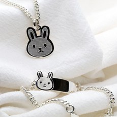 미아방지 실버 토끼 아기 은 신생아 백일 두돌 조카돌 애기 선물 각인 목걸이 팔찌 세트, 1개