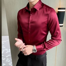 남성 와인 레드 새틴 럭셔리 드레스 2020 브랜드 뉴 슬림 핏 캐주얼 셔츠 31