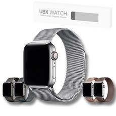 [박스 패키징] UBX 애플워치 3/4/5/6/7/SE/8 호환가능 밀레니즈루프 밴드 자석형 38/40/41/42/4/45mm 스마트 워치 스트랩 watch band, 실버, 42/44/45mm, 실버