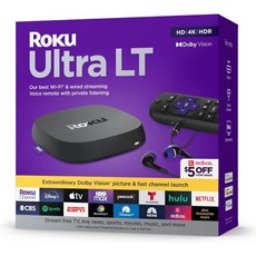 Roku Ultra LT 2023 HD/4K/HDR Dolby Vision 쿼드코어 스트리밍 플레이어HDMI 케이블 헤드폰 음성 리모컨 개인 청취 이더넷 포함