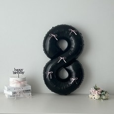 연지마켓 블랙 대형 숫자 풍선 리본 기념일 생일, 1개, 핑크리본 + 블랙숫자 8